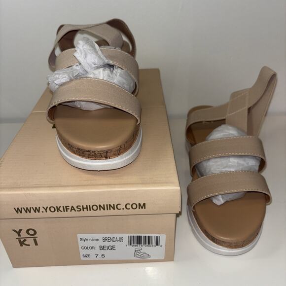Yoki Womens Brenda Beige Tan Ankle Strap Sandals Sz 7.5 Neutrals Boho Spring NEW - Picture 3 of 9